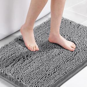 H.VERSAILTEX Microfiber Bath Rugs Chenille Floor Mat Ultra Soft Washable Bathroom Dry Fast Water Absorbent Bedroom Area Rugs Grey, 20 inches by 32 inches