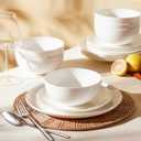 KINGSTONE 12-Piece Bone China Dinnerware Set for 4, Lightweight Porcelain Round Plates and Bowls Set, Durable Scratch Resistant Ceramic Dinner Set, Microwave & Dishwasher Safe, Ivory White