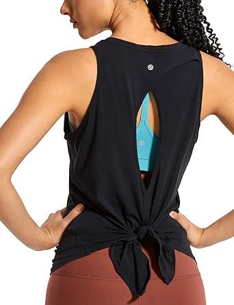 CRZ YOGA Women's Pima Cotton Sleeveless Loose Tank Tops Exercise Gym Yoga Tops Athletic Shirts,black color,size Small