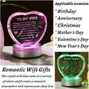 Qianwei Romantic Gifts for Wife from Husband with Colorful Led Base Wife Gifts from Husband Heart Crystal Unique Gifts for Wife Anniversary Birthaday Christmas Gifts Valentine's Day for Wife