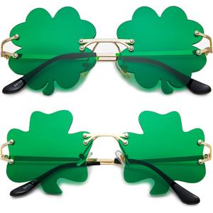 Hycredi St. Patricks Day Irish Shamrock Sunglasses Green Four Leaf Clover Leprechaun Costume Glasses