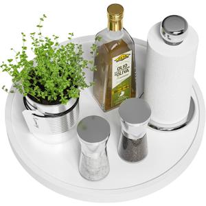 White Lazy Susan for Table, 12 Inch Non-Skid Bamboo Turntable Organizer for Salt Pepper Spices and Olive Oil Next to Stove, Wooden Lazy Susan Organizer for Kitchen Countertop Organizer
