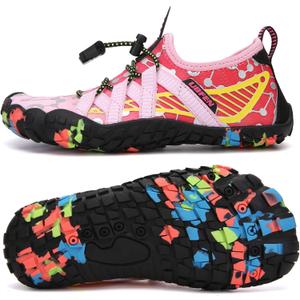 UBFEN Water Shoes for Kids Boys Girls Aqua Socks Barefoot Beach Sports Swim Pool Quick Dry Lightweight Toddler Little Big Kid (10, C Pink Yellow)