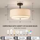 Drum Semi Flush Mount Ceiling Light, 16 inch 3 Lights Ceiling Light Fixture with 2-Layer Fabric Shade, Black Farmhouse Drum Ceiling Lighting for Bedroom Hallyway Dining Room Kitchen