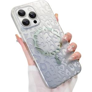 Cute Case for iPhone 16 Pro Case for Women Girls [ Compatible with Magsafe ] Translucent Silver Cheetah Print Pattern Design, Aesthetic Glitter Sparkly Bling Leopard Magnetic Phone Cover