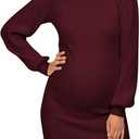 Lueluoye Maternity Sweater Dress for Pregnant Women Turtleneck Puff Sleeve Knit Slim Fit Bodycon Mini Dress (XX-Large, 03-Wine Red)