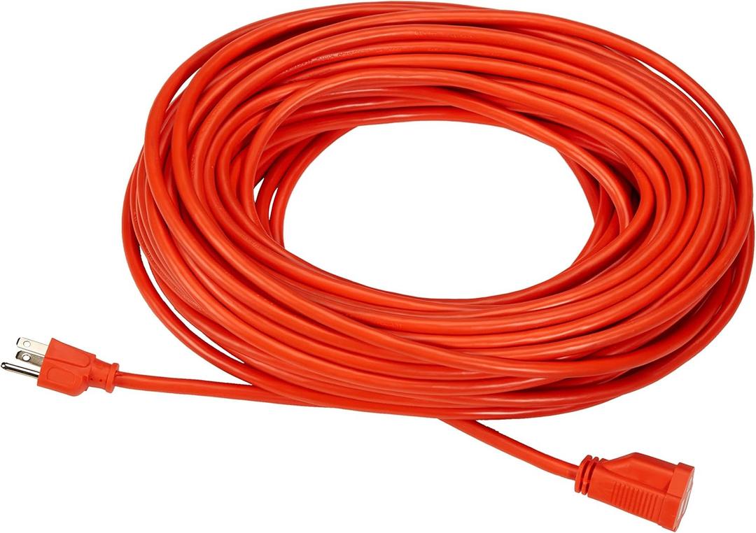Amazon Basics Heavy Duty 100 foot 3-Prong Vinyl Indoor/Outdoor Extension Cord - 10 Amps, 1250 Watts, 125 VAC - Orange