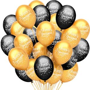 KatchOn, Huge Happy New Year Balloons Set - Pack of 50 | Happy New Year Latex Balloons Black and Gold For NYE Decoration and New Years Decoration 2026 | New Years Eve Party Supplies 20226
