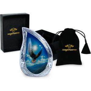 American Eagle Teardrop Keepsake Mini Urn for Human Ashes  Eternal Small Metal Memorial Funeral Urn for Men & Women, Holds 3 Cubic Inches, Patriotic Eagle Design with Velvet Bag