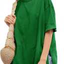 CharmWM Girls Fashion T Shirts Raw Hem Oversized Summer T Shirt Short Sleeve Tops Tees Shirt 5-14 Years (Green)