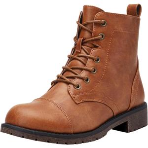 Vepose Women's Ankle Boots Lace up, Flat Fashion Combat Booties Low Heel (8.5, Ankle Booties-910-brown)