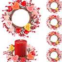 Valentine Candle Rings, 6 Pcs Conversation Heart Decor for Pillar Candles, Red Pink Felt Mini Wreath with Love Messages for Table, Cabinet, Candy Heart Centerpiece, Wedding & Home Decor