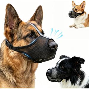Dog Muzzle Fits 6.9–10.63in Mouth Circumference – Anti-Scavenging T-Shaped Mesh, Prevents Biting, Barking & Eating | 1.2oz Lightweight Breathable PVC Padded Mouth Guard with Luminous Strap