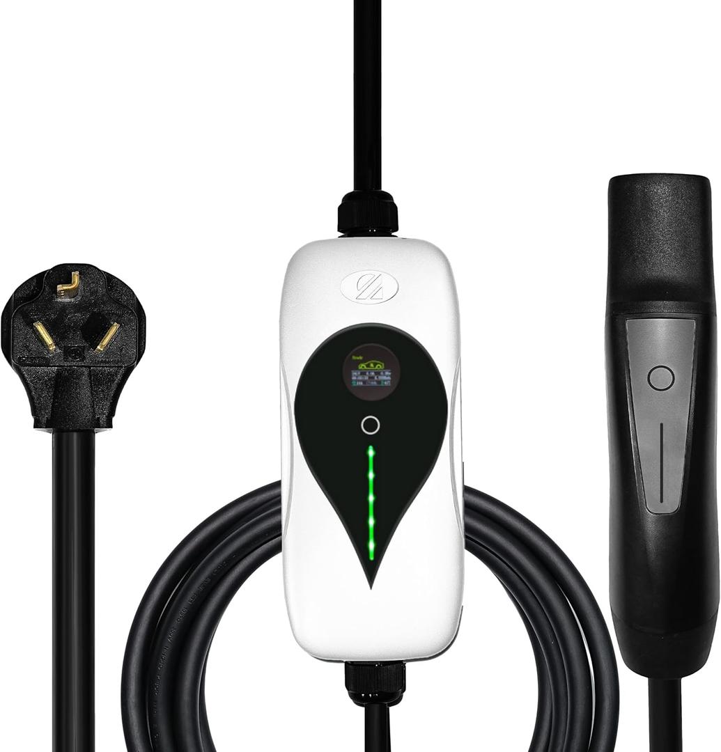 Tesla Model Y/3/S/X Portable EV Charger Level 2, 32Amp, 90-260V, 7KW, Charging Cable with NEMA 10-30 Male Plug Home Charging, Ev Charge Station Charge Gun, with Cable and Connector