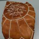 Moroccan Leather Handmade Pouf Ottoman Cover, Unstuffed Foot Stool, Round Boho Footrest for Living Room, Bedroom, Home Decor Gift (Brown By White)