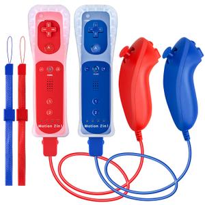 DTianSir 2Pack Motion Plus Wii Remote Controllers with Nunchucks,Wii Remote Controllers with Built in Motion Plus Compatible for Wii U Consoles(BlueRed) [video game]