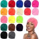 JaGely 18 Pieces Women Turban African Pre Tied Bonnet Hairwrap for Sleeping Flower Knot Bonnet Beanie Cap Turban Head Wraps Pre Knotted Headband Hat, One Size