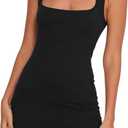 Mizoci Women's Sexy Bodycon Tank Short Dress Square Neck Club Party Mini Dresses (Black, M)