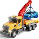 NIPLOOOW Kids Toys for 3 4 5 6 7 Years Old Boys, Tow Truck Toy,Friction Powered Transport Truck Crane Vehicle Toy with Lights and Sounds,Birthday Gifts for Boys Girls