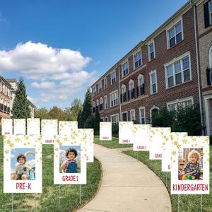 14 Pcs Graduation K-12 Yard Sign Display Photo 12 x 18 Inches Class of 2026 School Years Yard Sign with Pictures Display for Grad Party Walkway Lawn Decoration(Star Style,White)