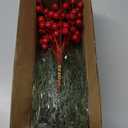 Watayo 60 Pcs Christmas Artificial Pine Branches with Red Berry Stems, 10.5" Faux Evergreen Norfolk Pine Cypress Leaves Stems, Fake Foliage Pine Needles Picks for DIY Craft Garland Home Decor