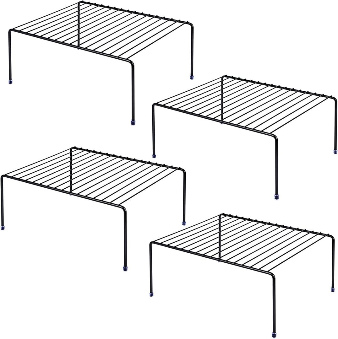 Medium (13.1 x 10.2 Inch) Cabinet Storage Shelf Rack , Kitchen Shelves，Kitchen Counter and Cabinet Shelf, Storage Rack Organizer for Kitchen, Fridge, Cabinet, Bathroom Cupboard& Pantry (4, Black)