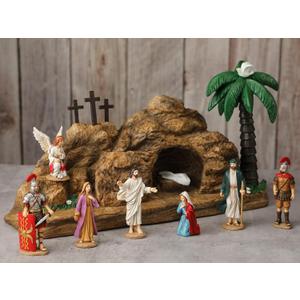 Wesiti 8 Pcs Easter Resurrection Scene Set Jesus Nativity Scene and Cross Decoration Tomb Easter Scen Cross Jesus Tomb Tray Spring Christian Figurine Gifts for Religious Home Office Tabletop