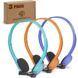 3 Pack Bulk Headphones for School, Classroom, Students - On Ear with 3.5mm Jack, 4ft Tangle Free Cable, 3 Colors - Compatible with iPad, Chromebook, Laptop, PC