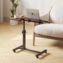 Overbed Tables, Hospital Table, Adjustable Height Protable Standing Rolling Desk, C-Shaped Bed Table for Livingroom and Bedroom, Brown, 22.4" x 15.9" x 22.8"