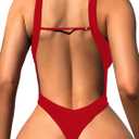 Foxiny Sexy Backless Cheeky High Cut Leg Thong V Neck One Piece Swimsuit Large