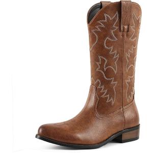 femflame Cowboy Boots for Men Round Toe Distressed Work boots Embroidered Western Boots Traditional Country Boot 10.5