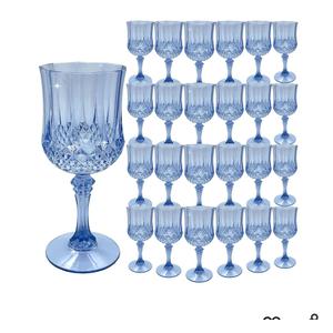Plastic Glasses，Plastic Goblets Vintage Style Cordial Drinking Glasses for Wedding Reception, Grand Event Party Supplies (24, Blue)