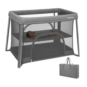 Travel Pack and Play with Bassinet, Portable Playpen for Baby | Foldable Baby Playard, Lightweight Compact Baby Bedside with Storage Bag, Double Zipper Door, Easy Setup, Grey