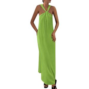 PRETTYGARDEN Women Sleeveless Casual Flowy Maxi Dress | Soft Lightweight Fabric, Strappy Loose Fit, Thick Shoulder Strap with Pockets, Beach Vacation Dresses, Trendy Summer Clothes (Green, M)