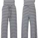 Artfish Women Casual Sleeveless Spaghetti Strap Striped Lounge Pajama Jumpsuit, L