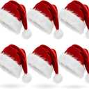 AOGU 6 Pack Plush Santa Hat Confortable Velvet Red Christmas Hat for Christmas Party Favors Fit for Adults and Kids