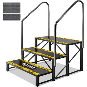 3 Steps Hot Tub RV Steps with Dual Handrail, Portable Mobile Home Stairs Steps with Reinforced Crossbeams on Both Sides, 660lbs, Outdoor RV Camper Entry Steps w/Non-Slip Mats