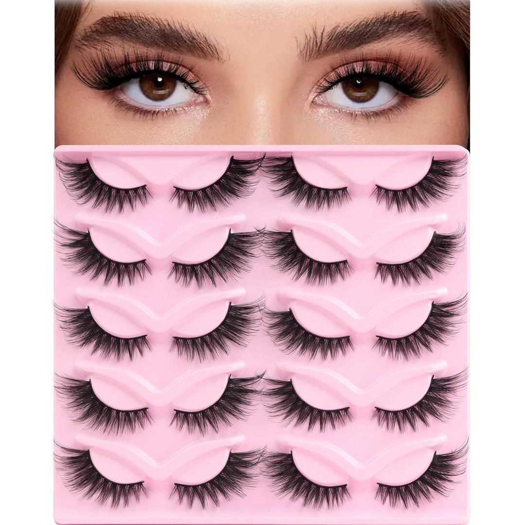 2 x Ahrikiss Cat Eye Lashes False Eyelashes Faux Mink Fluffy Lashes Wispy Strip Lashes Natural Look Long Winged Foxy Lash Pack 10 Pairs Fake Eyelashes(Galaxy Flare)