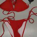 Women's Two Piece Bikini Sets Sexy Halter Ring Swimsuit Triangle String Cheeky Bathing Suit (Red, Small)