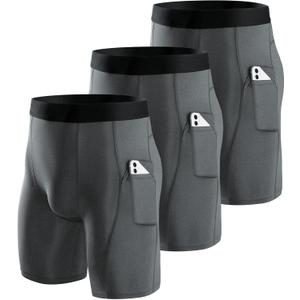Niksa Compression Shorts Men 2/3 Pack, Compression Underwear for Men Athletic Shorts, Running Workout Fitness Shorts (Medium, Mottled Grey)