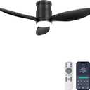 Ohniyou 42'' Flush Mount Ceiling Fan with Lights, Remote/App Control, 3 Colors & Dimmable, Quiet DC Motor Indoor Ceiling Fan for Bedroom Kitchen, Black