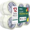 HERKKA Clear Packing Tape, 12 Rolls Heavy Duty Packaging Tape for Shipping Packaging Moving Sealing, Thicker Clear Packing Tape, 2 inches Wide, 65 Yards Per Roll, 780 Total Yards (12 PACK 2 INCH WIDE)