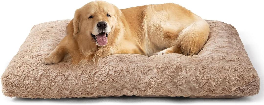 EHEYCIGA Washable XL Dog Bed for Crate 41x27 Inch, Reversible Kennel Pad for Extra Large Dogs Weight Up to 75 lbs, Plush and Comfy Pet Sleeping Mat, Camel