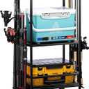 Fishing Rod Holder - Fishing Pole Rack for 10 Rods - Adjustable Height Fishing Gear Equipment Organizer Storage Solution for Garage Basement or Indoor (Small Black)