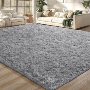 Merelax Modern Soft Fluffy Large Shaggy Rug for Bedroom Livingroom Dorm Kids Room Indoor Home Decorative, Non-Slip Plush Furry Fur Area Rugs Comfy Nursery Accent Floor Carpet 4'x6' Grey