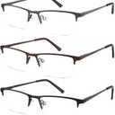 3 Pack Blue Light Blocking Reading Glasses Men Readers Anti Glare UV Metal Semi-frame Spring Hinge Lightweight Sturdy Trendy Eyeglasses 1.75+