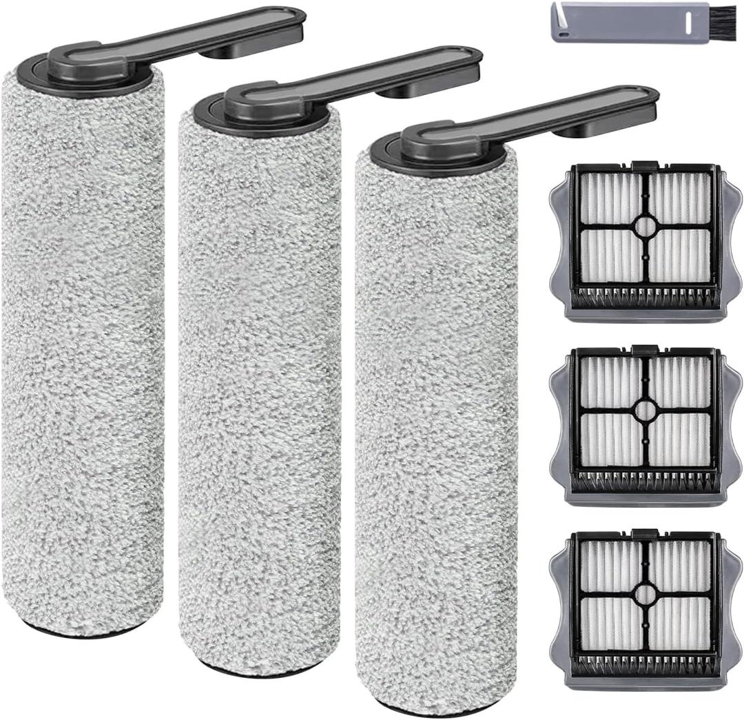 Keluke Roller Brush and Filters Replacement Compatible with Tineco Floor ONE S5/Floor One S5 Pro Cordless Vacuum Cleaner,(NOT for S5 COMBO) Replacement Parts Include 3 Brush Rollers, 3 Filters