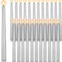 Macarrie 24 Packs Flameless Taper Candles Battery Operated Fake 11 Inch Long Candlelight LED Flameless Candlesticks Flickering Tapered for Spring Summer Wedding(Silver)