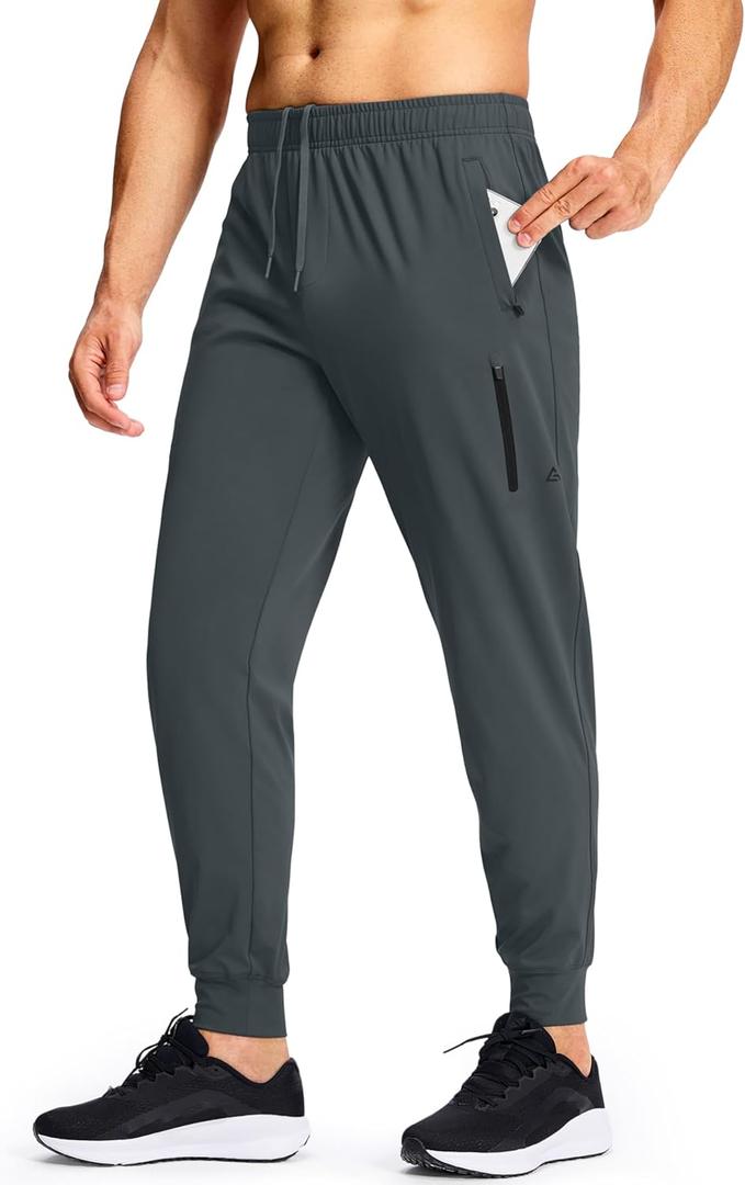 Men's Athletic Joggers Sweatpants with Zipper Pockets Running Gym Track Workout Pants for Men (Medium, Carbon Gray)