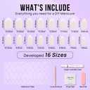 BTArtbox Press On Nails Short - Almond French Tip Press On Nails with Glue for Women, Soft Gel Glue On Nails in 16 Sizes - 32 Stick On Nails Kit, White French